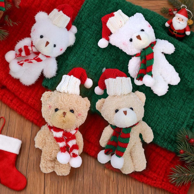 Christmas Plush Bear Ornaments - Cute Small Bear Stuffed Animal Keychains with Hat and Scarf, Bears Plush Keychain Toys for Backpack Purse Pendant Gift for Girls (White) - Image 4